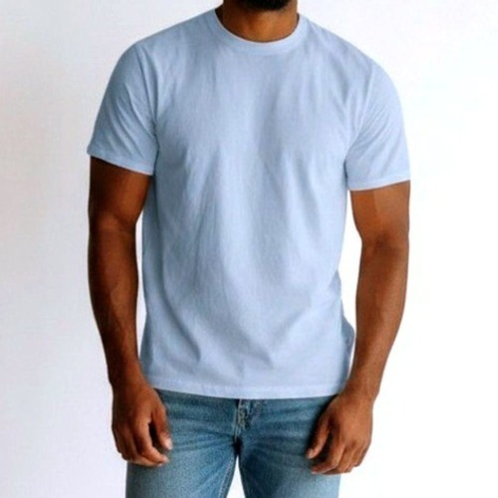 Denim & Flower Ricky Singh Mens Light Blue Pique Knit T-Shirt Contrast Trim M